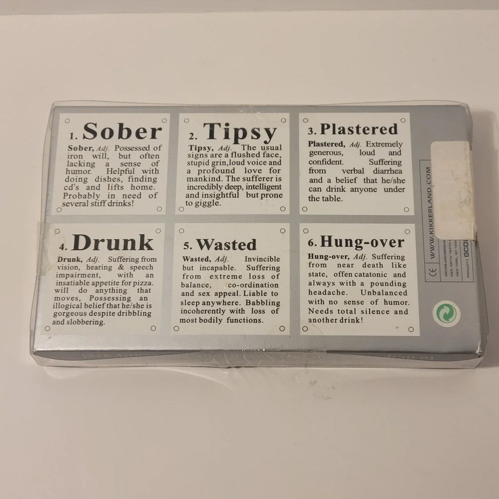 Kikkerland New In Box Glass Coasters How drunk are you? Set of 6 Barware